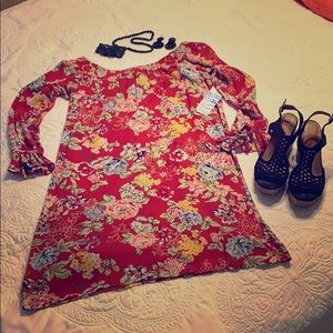 Red floral off the shoulder dress